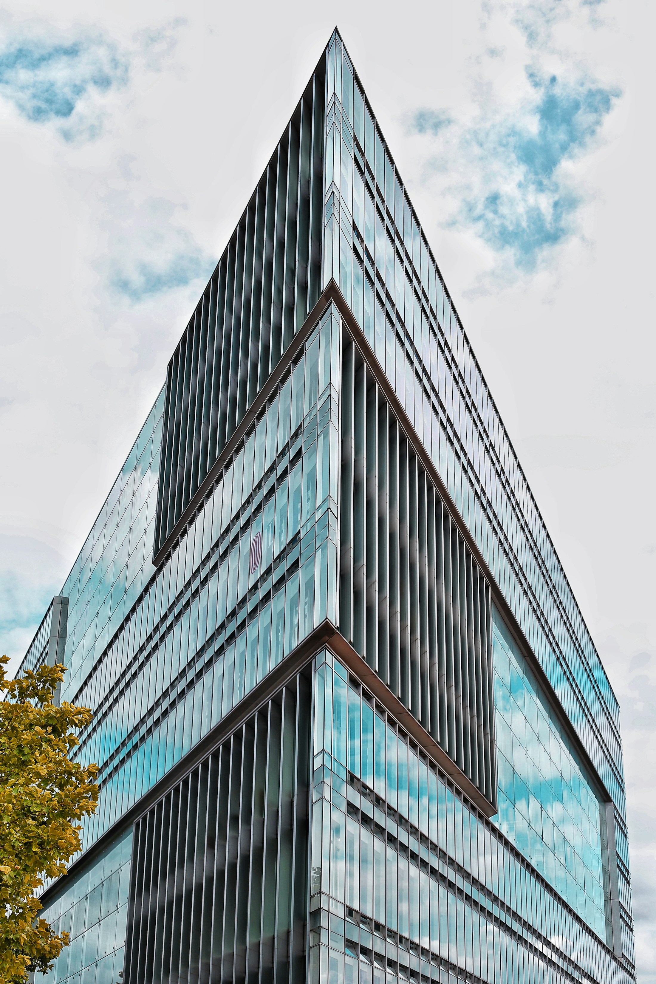 A glass roof and the interior of a modern office building.